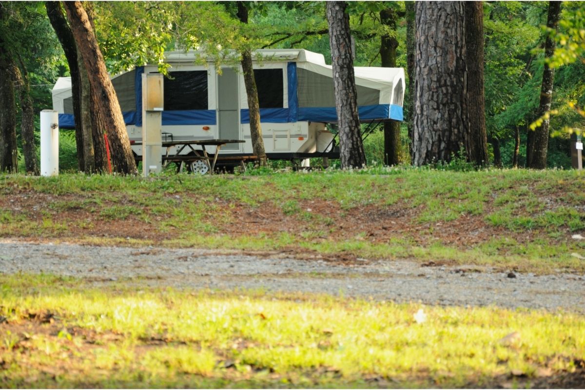 Pop up camper in campground