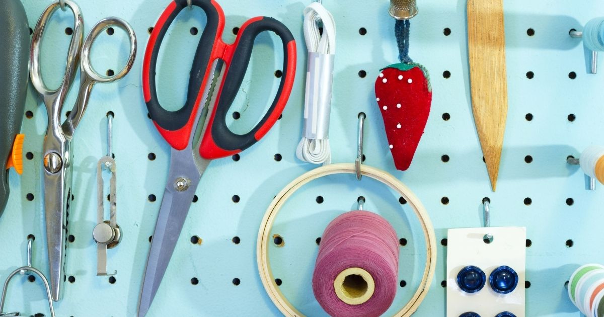 Sewing Supplies on Pegboard