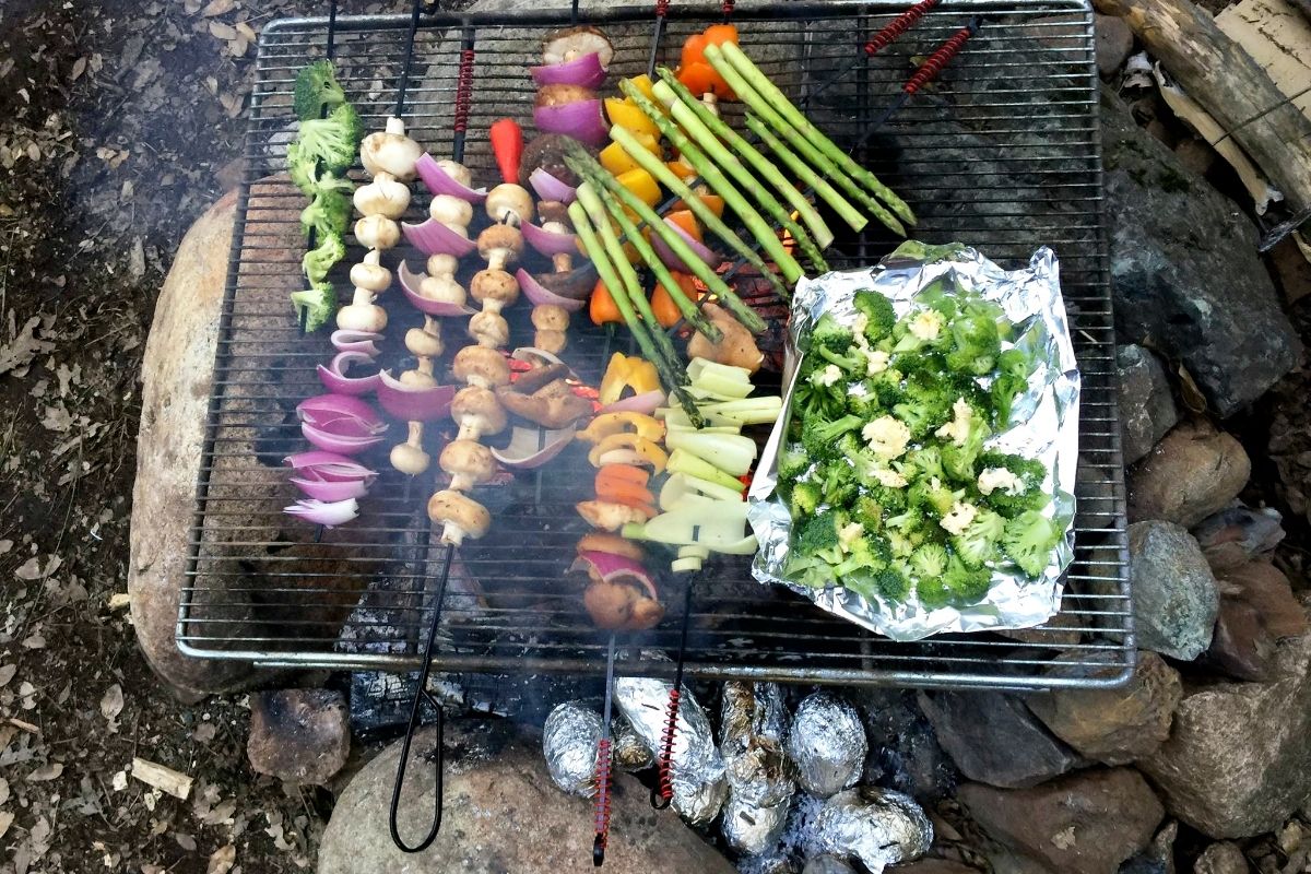 Vegan skewers camping grill