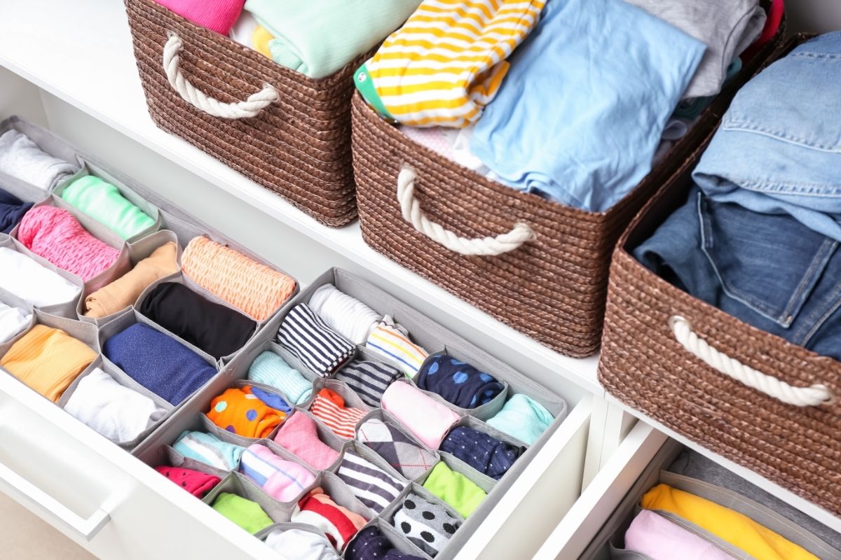 Organizers with Clean Clothes in Closet
