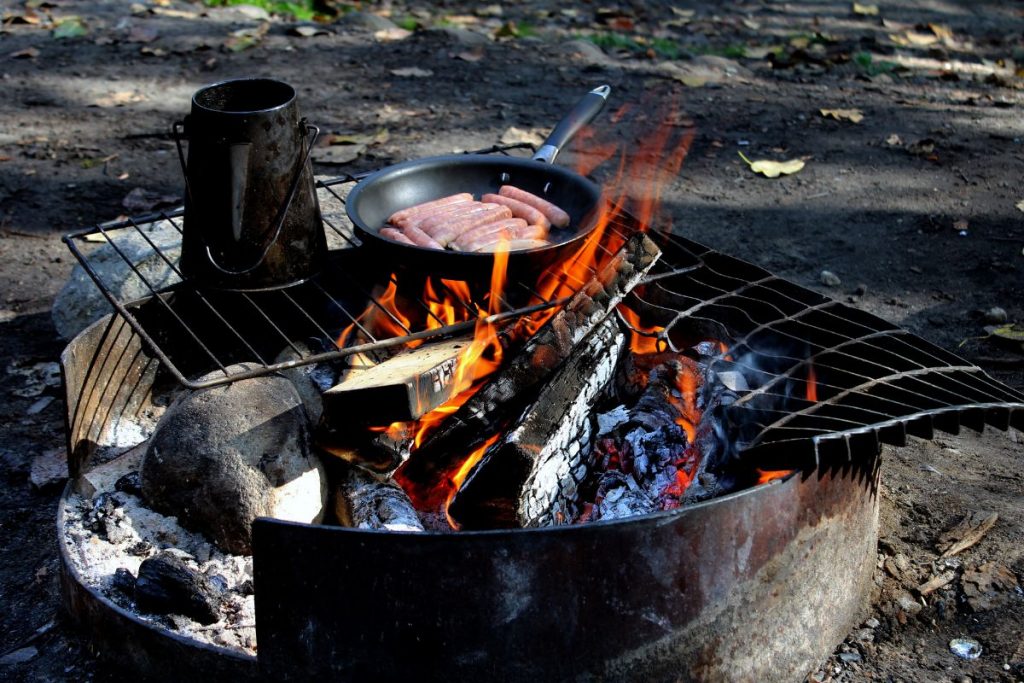 campfire cooking in a skillet