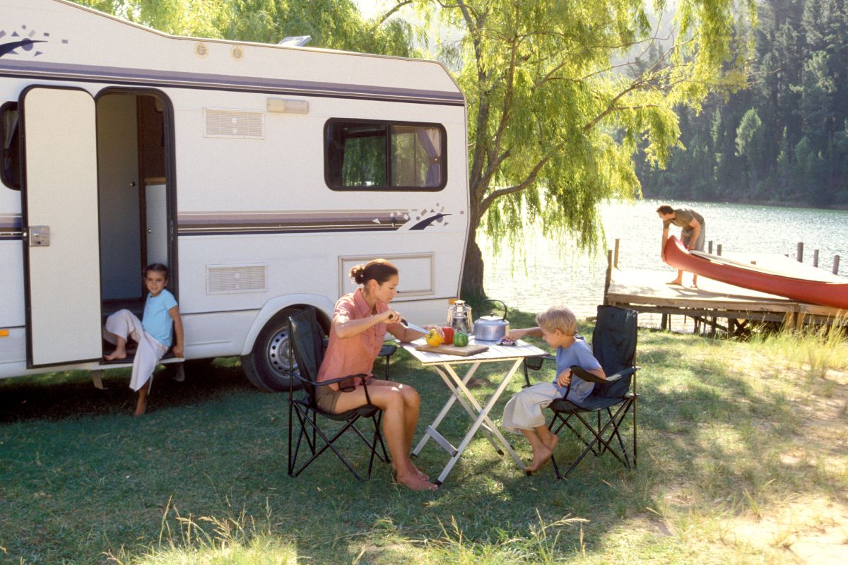 Family camping with rv