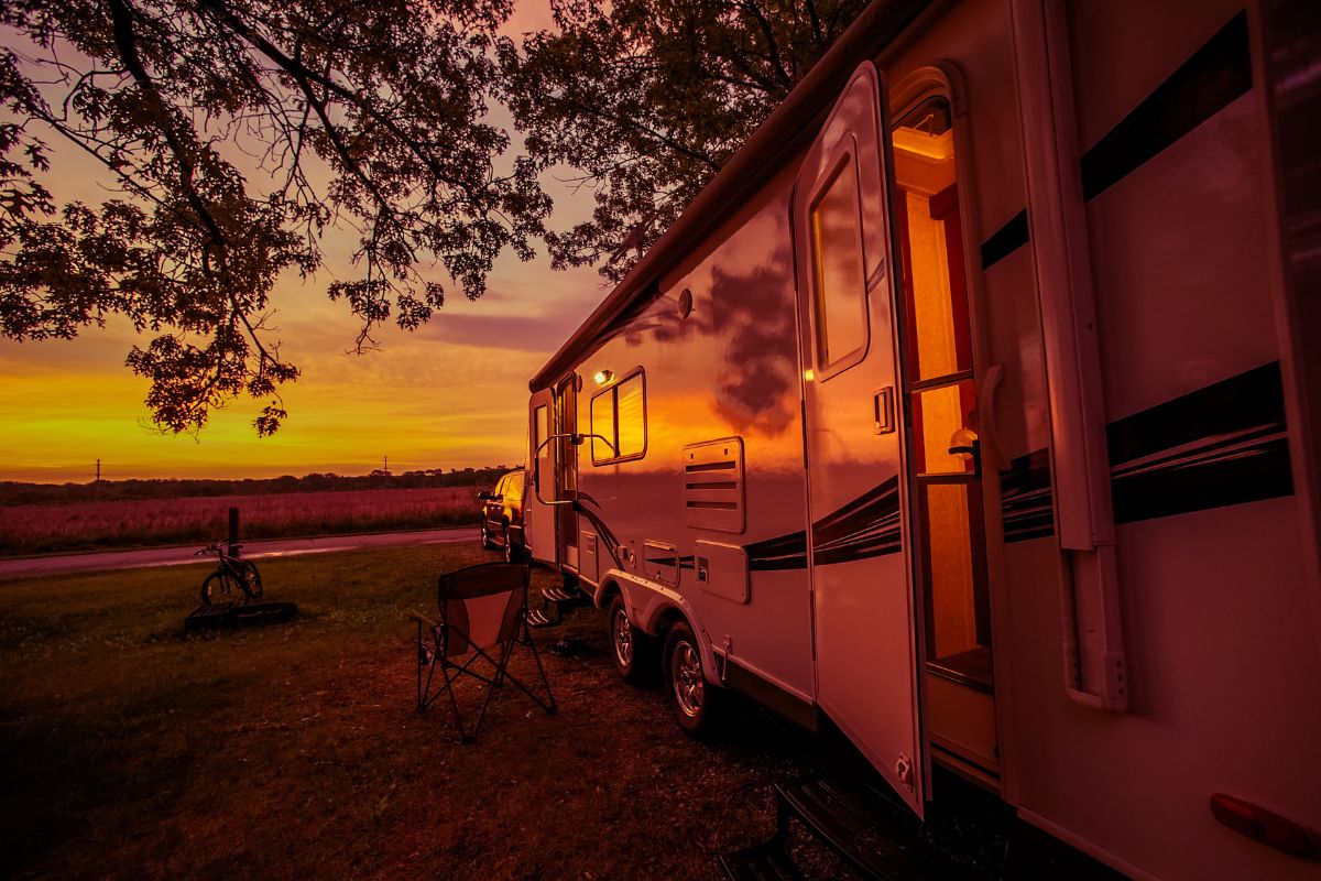 Travel Trailer at the sunset