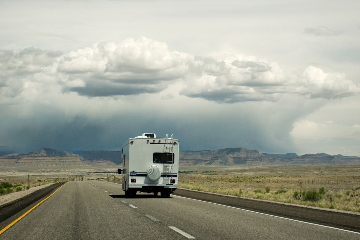A lone RV traveling