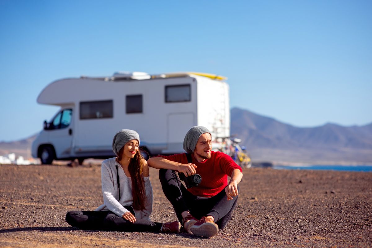 Couple traveling with travel trailer