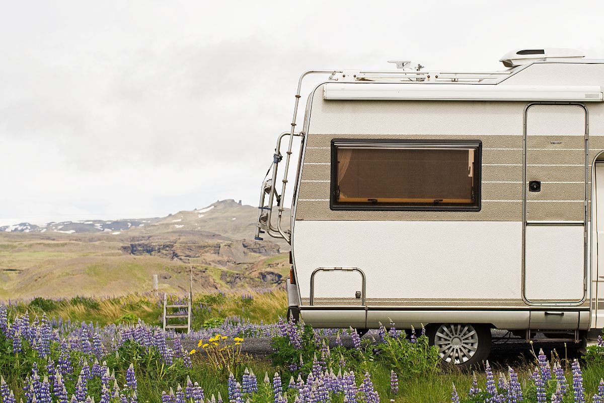 RV parked on the Iceland road